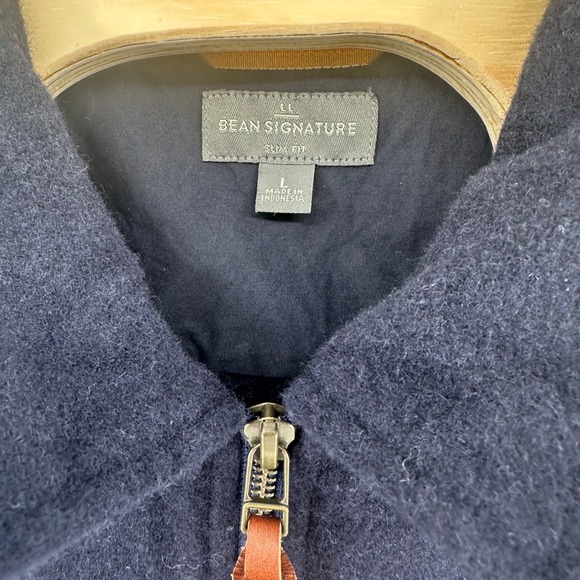 LL Bean Signature Wool Blend Half Zip Pullover Jacket Men's Size L Navy - Picture 3 of 5